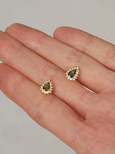 S925 Sterling Silver Teardrop Olive Green Cubic Zirconia Stud Earrings